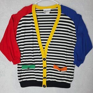 Peter Popovitch VTG Colorful Striped Cardigan Pockets Gold Buttons *Read*